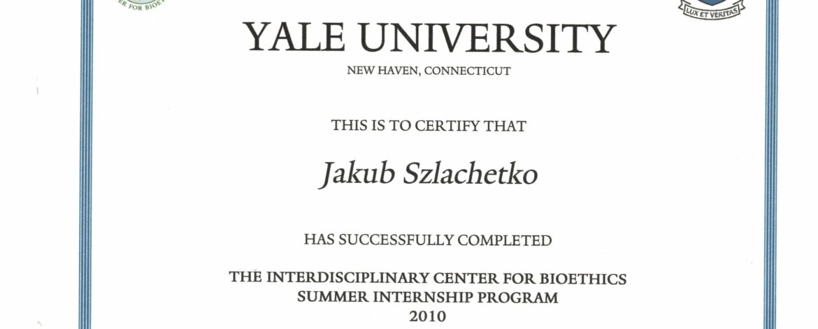 2015 Certyfikat Yale 2015 Certyfikat Yale