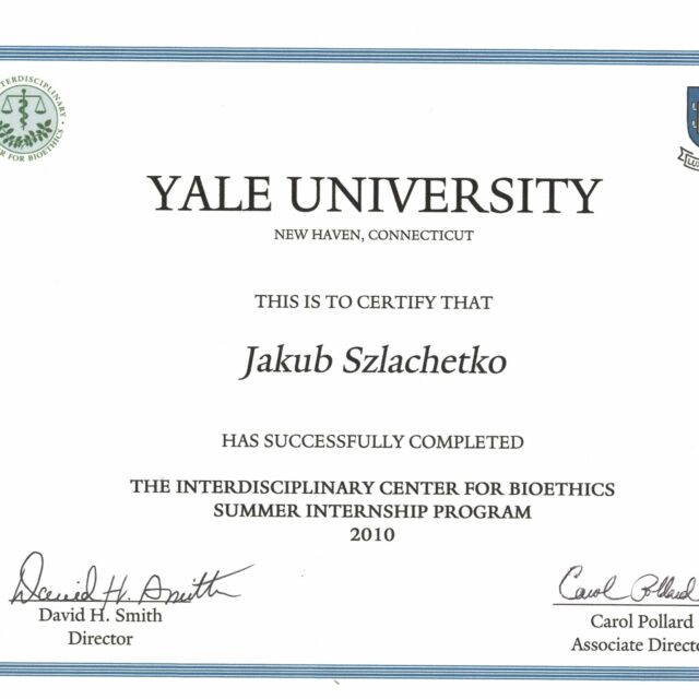 2015 Certyfikat Yale