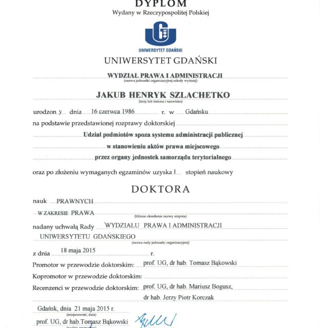 2015 Dyplom uzyskania doktora