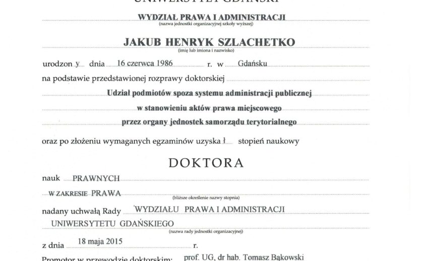 2015 Dyplom uzyskania doktora